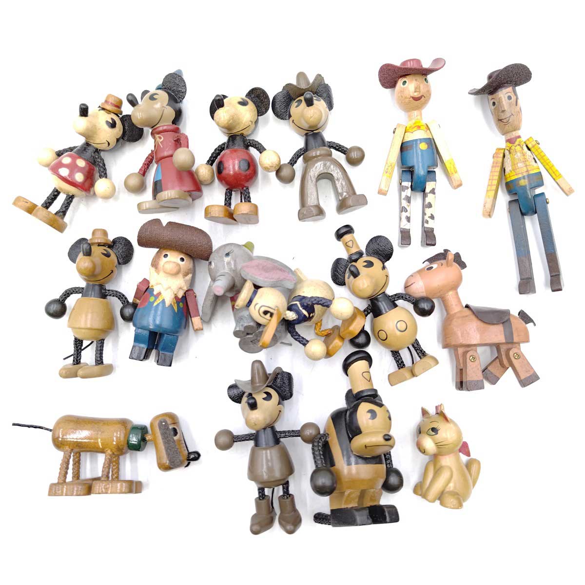 ディズニー ヤングエポック社 木製人形 ミッキー ミニー ドナルド プルート マリー ウッディ ジェシー ダンボ プロスペクター ブルズアイ レトロ ビンテージ フィギュア