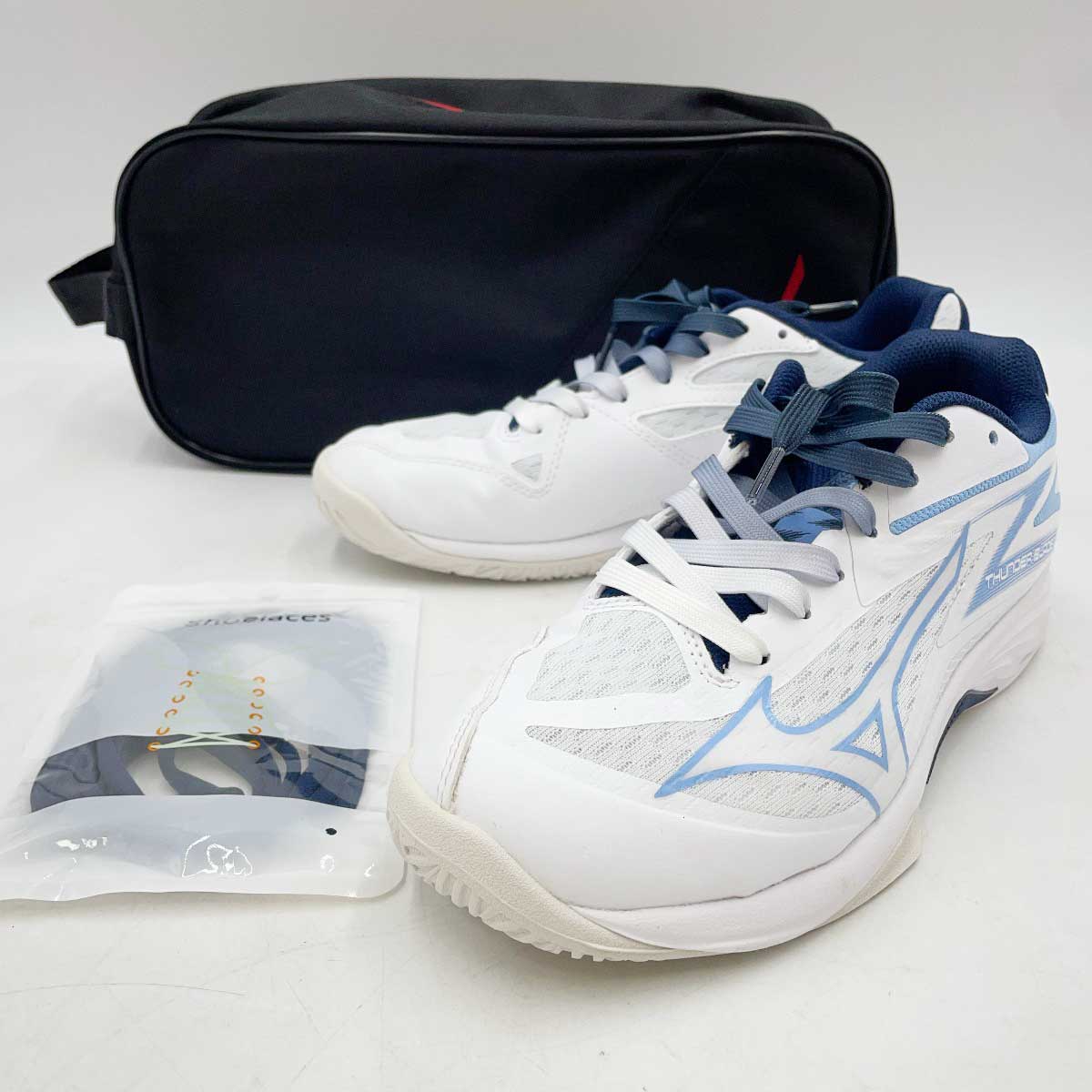 ミズノ サンダーブレード Z バレーボールシューズ 24.5cm ホワイト×サックス×ネイビー V1GA237053 MIZUNO シューズケース付