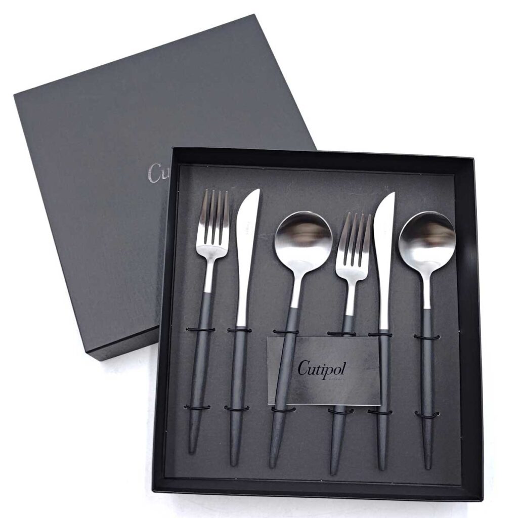 クチポール Cutipol GOA ゴア ディナー 6点セット デザート ナイフ フォーク スプーン ブラック/シルバー カトラリー 洋食器